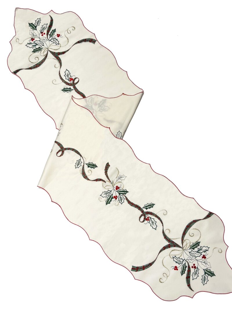 Holiday Nouveau Holly & Berries 14X72 Table Runner